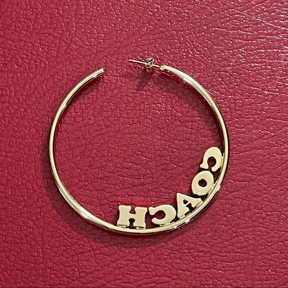 Coach Hoop Earrings Pave Signature Logo Large Rhinestones Sparkle 2 Tone Hoops - Picture 7 of 8